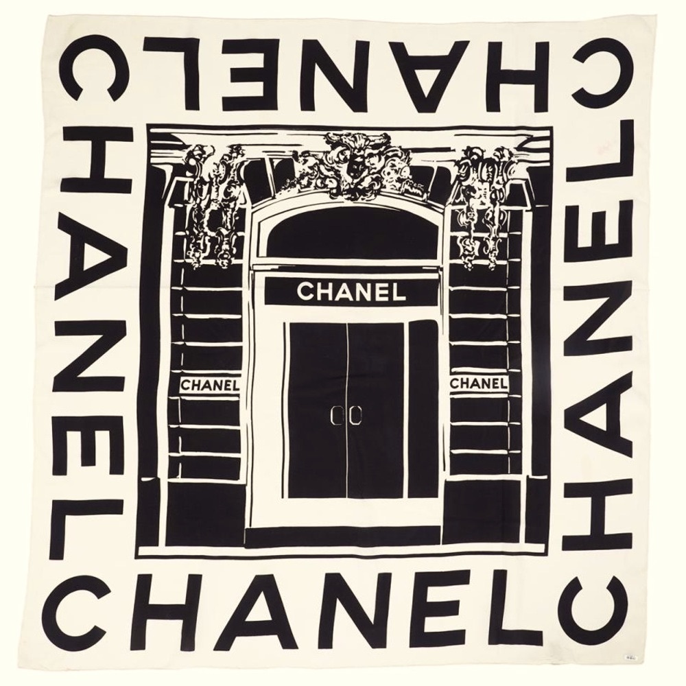 140 Preloved Chanel CC Cocomark Rue Cambon Door Silk Scarf XL